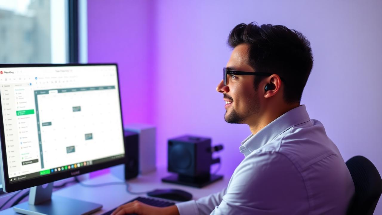 Virtual assistant managing a coach's calendar on dual monitors